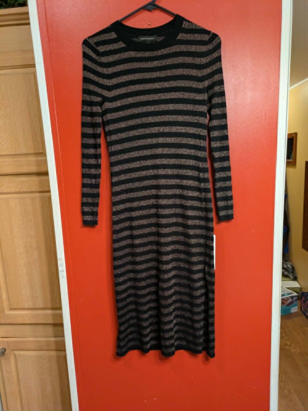 Banana Republic Metallic Stripe Sweater Knit A-Line Midi Dress Womens XS Stretch